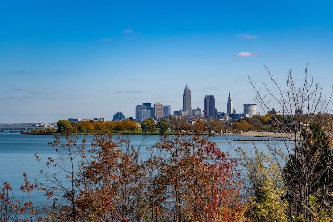 The Cleveland skyline at dusk.